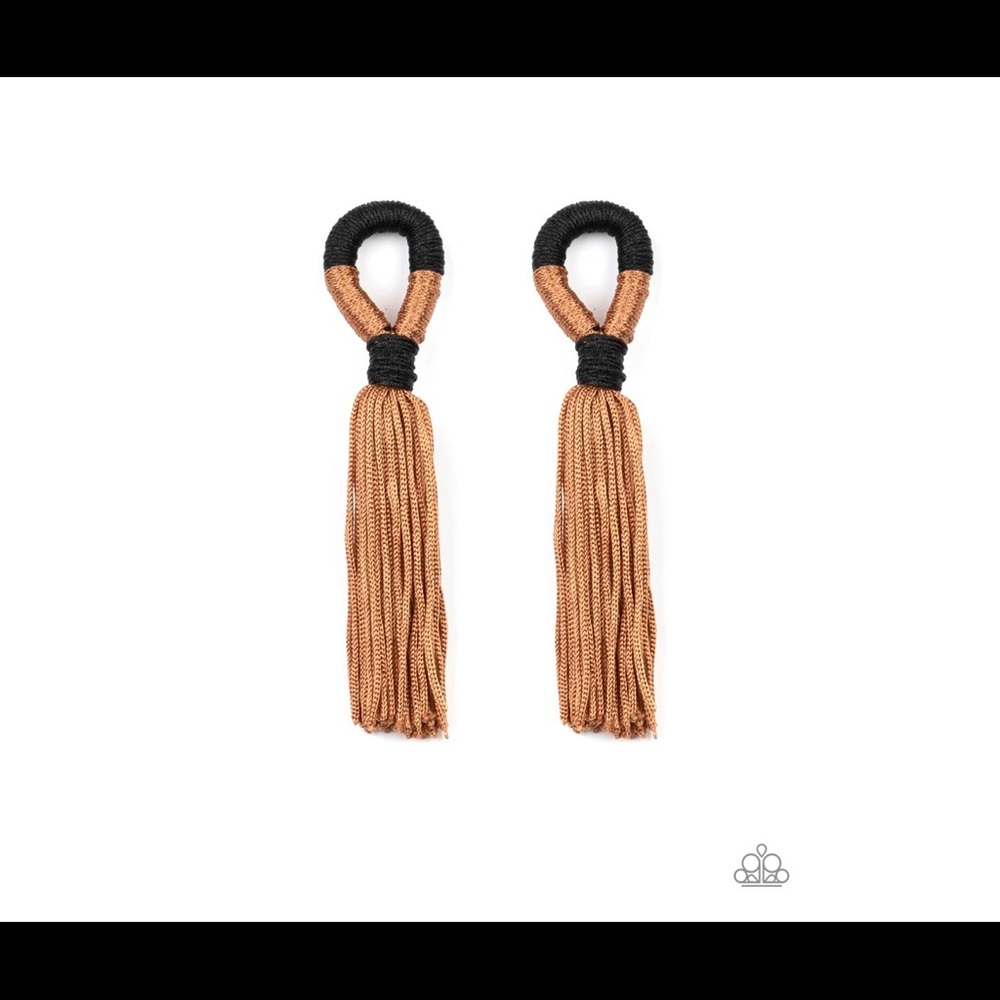 Copper/black tasseled earrings